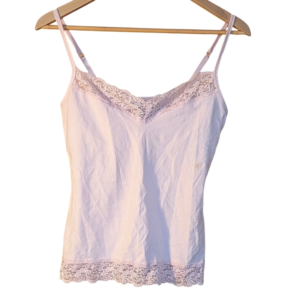 Ralph Lauren Pink Lace Trim Camisole S Logo Y2k Classic Adjustable Camisole